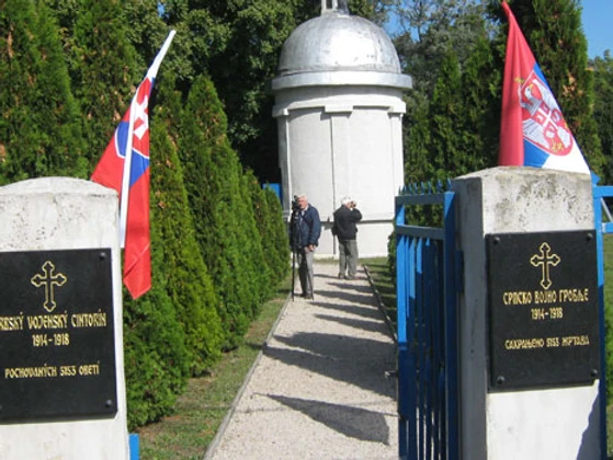 Entry to the graveyard at Vel'ky Meder, where victims of Nagymegyer concentration camp from WWI are buried.