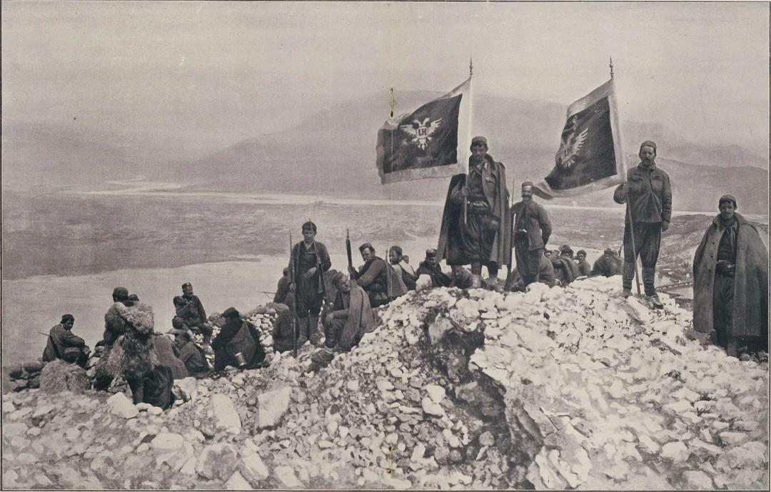 Montenegrin army on top of a peak near Shkoder.